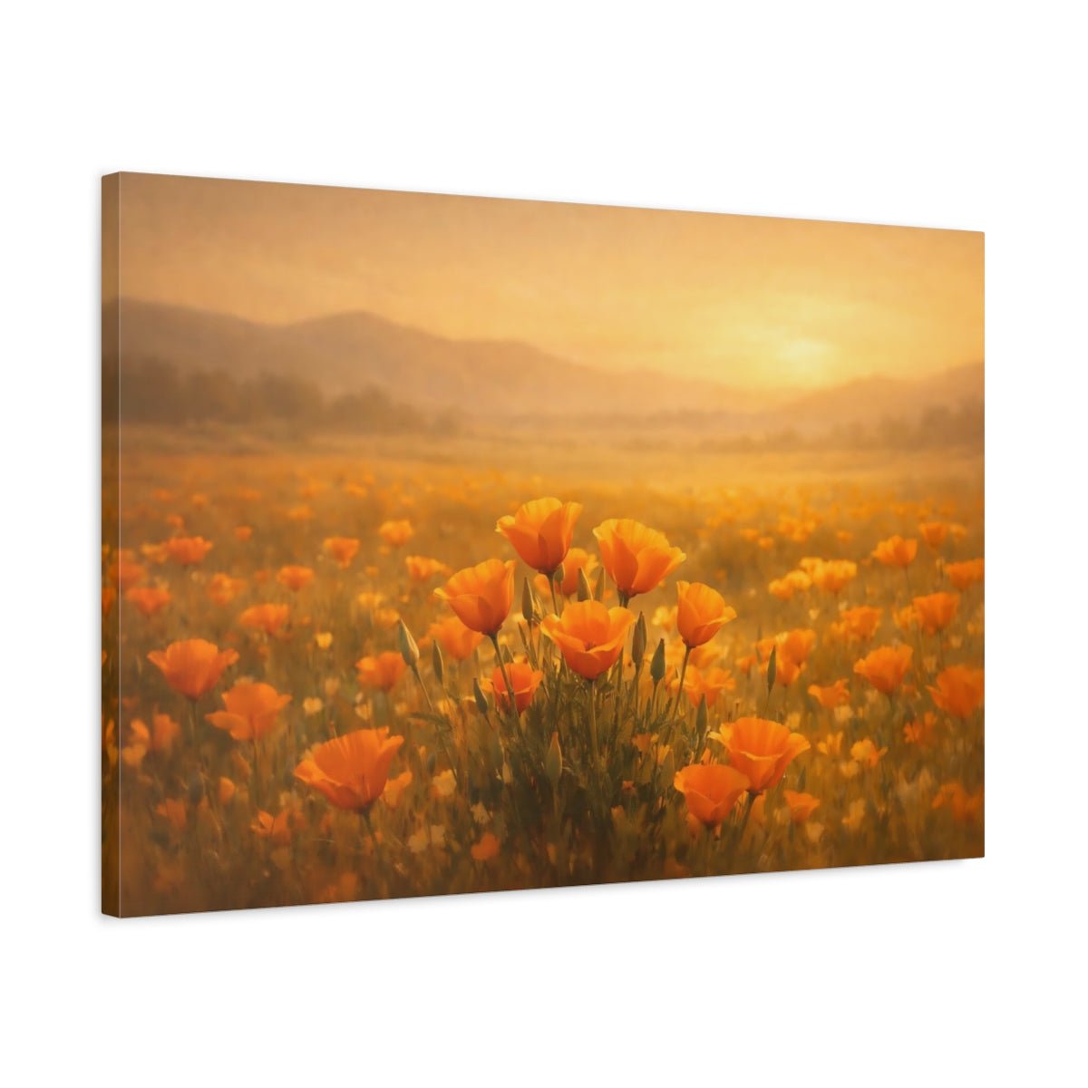 Floral Orange Poppies Golden Field - Canvas Wall Art Print - YesArtYes