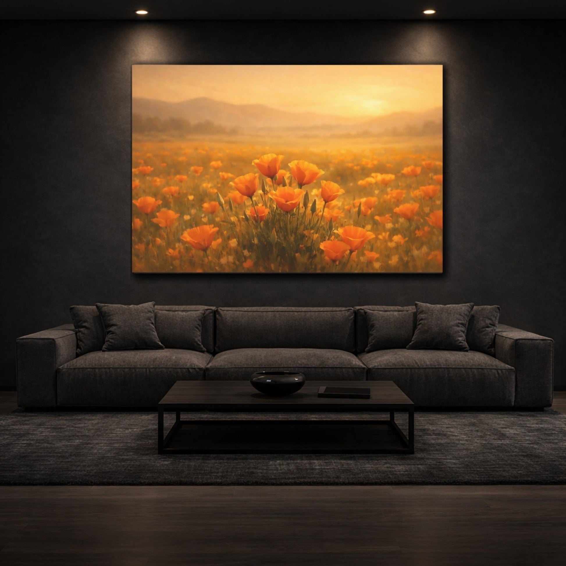 Floral Orange Poppies Golden Field - Canvas Wall Art Print - YesArtYes