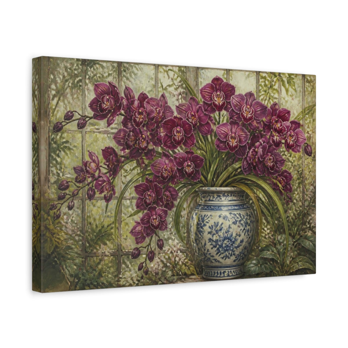 Side Mockup 4. Floral Orchid Arrangement shown as canvas print
