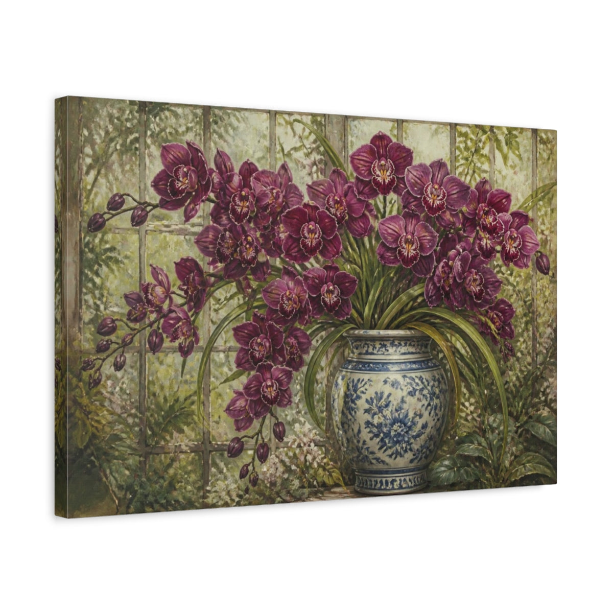 Side Mockup 3. Floral Orchid Arrangement shown as canvas print