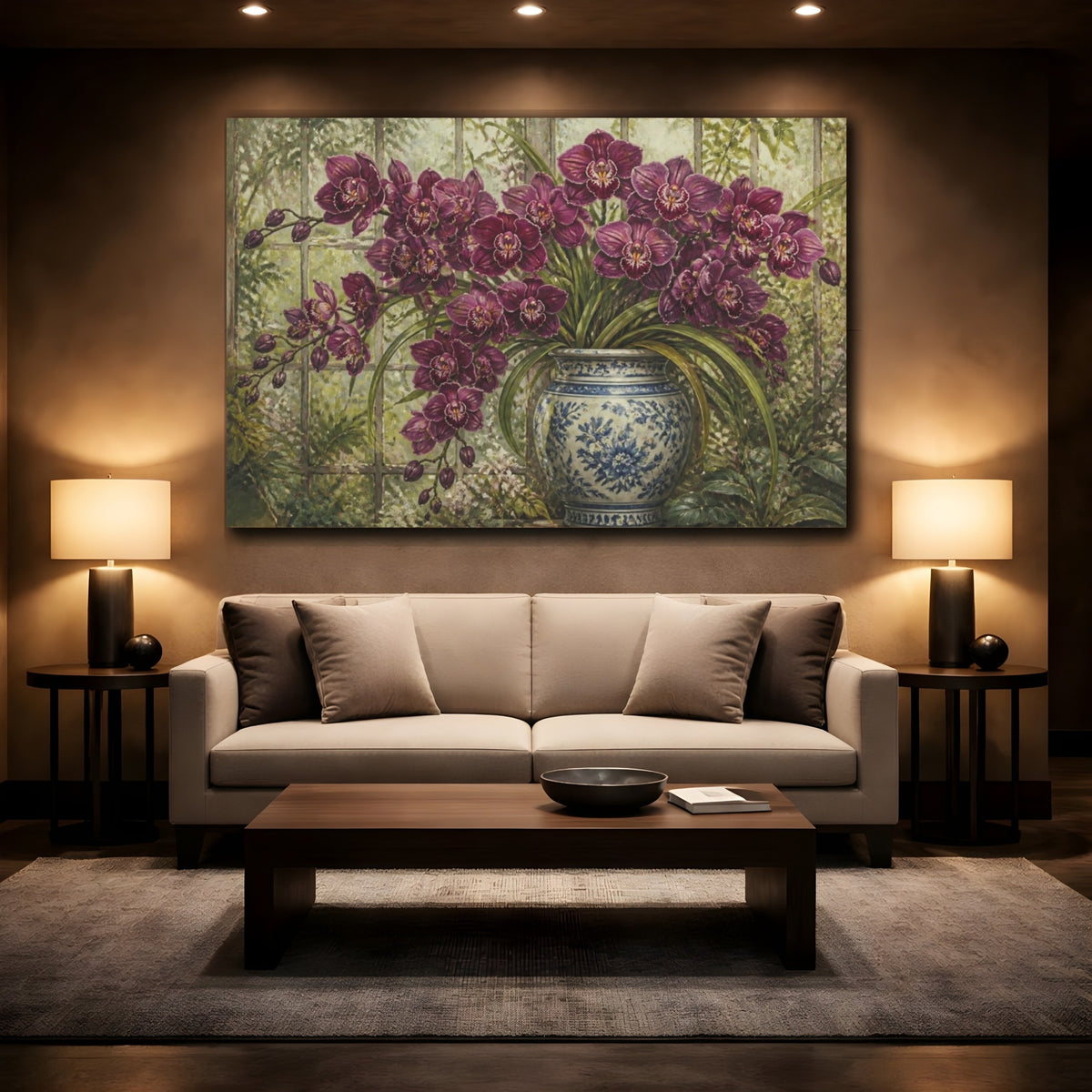 Mockup 2. Floral Orchid Arrangement shown as canvas print
