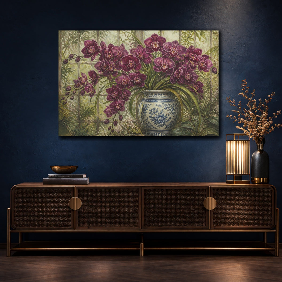 Mockup 4. Floral Orchid Arrangement shown as canvas print