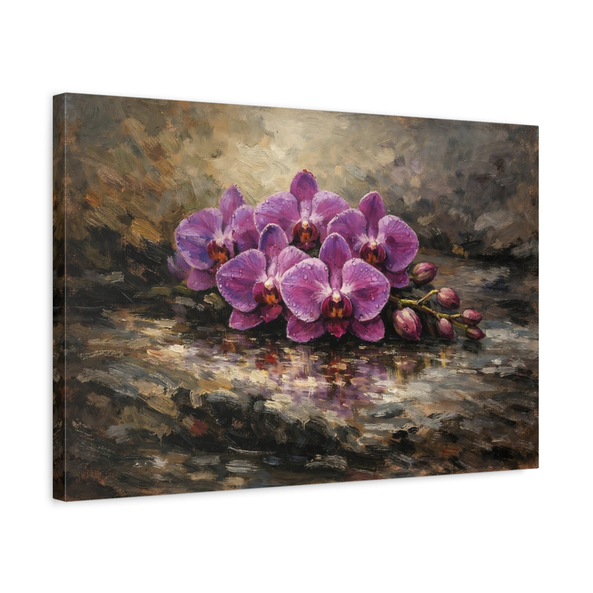 Side Mockup 3. Floral Orchid Flowers Purple Orchids shown as stretched canvas wall art