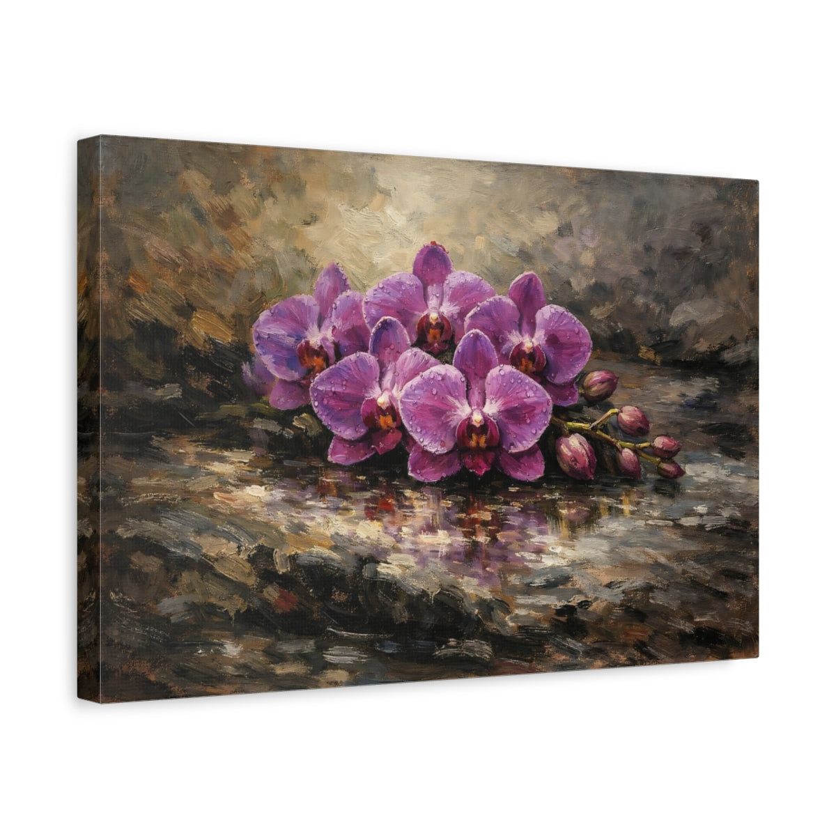 Side Mockup 4. Floral Orchid Flowers Purple Orchids shown as stretched canvas wall art