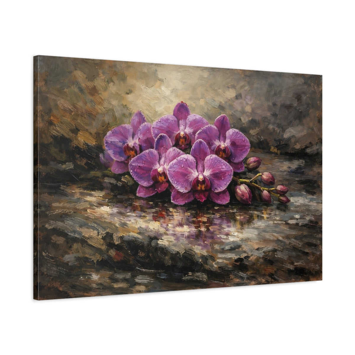 Side Mockup 1. Floral Orchid Flowers Purple Orchids shown as stretched canvas wall art