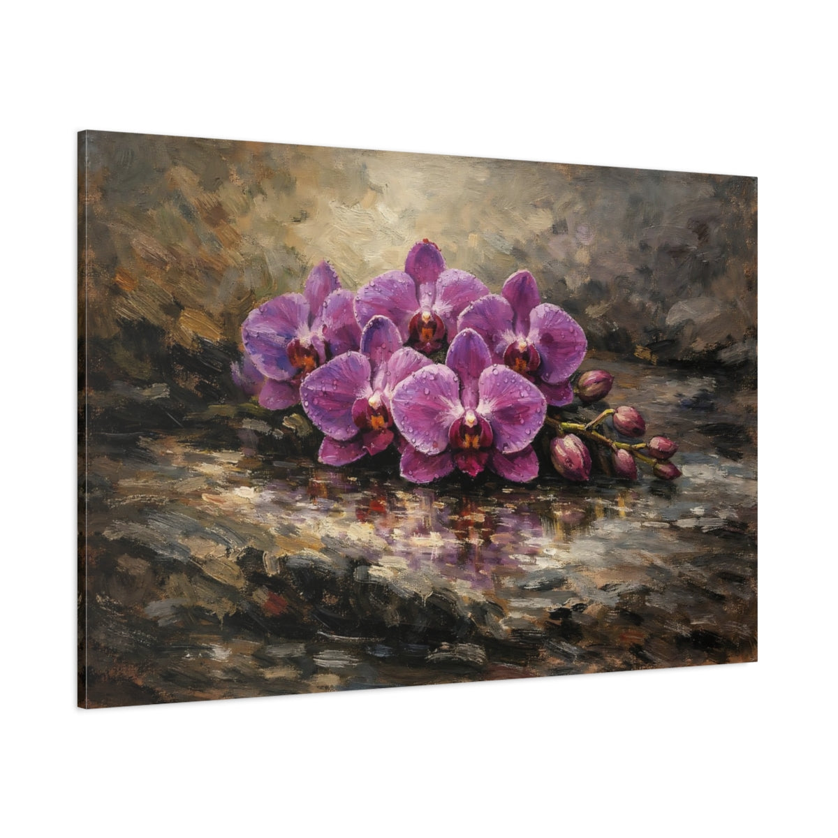 Main Mockup. Floral Orchid Flowers Purple Orchids shown as stretched canvas wall art