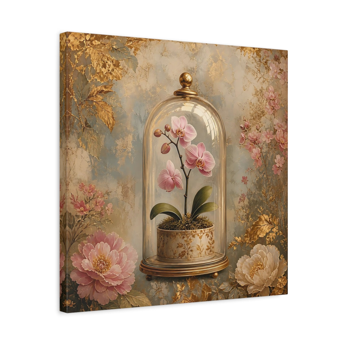 Side Mockup 5. Floral Orchid Pink Orchid Gold shown as stretched canvas wall art