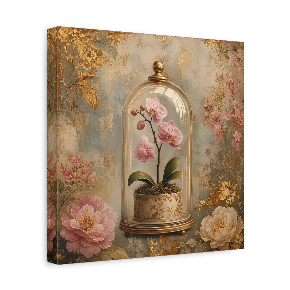 Side Mockup 8. Floral Orchid Pink Orchid Gold shown as stretched canvas wall art