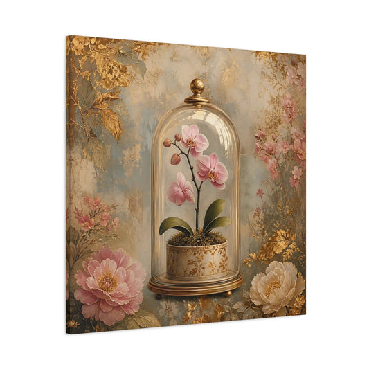 Main Mockup. Floral Orchid Pink Orchid Gold shown as stretched canvas wall art