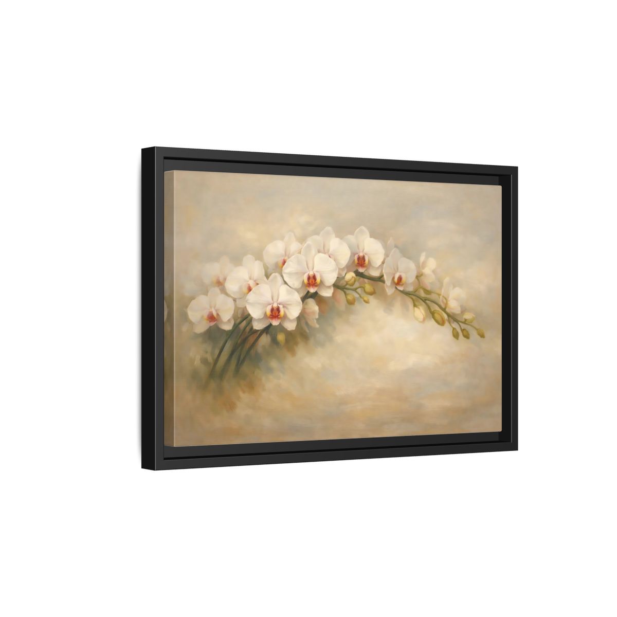 Side Mockup 6. Floral Orchid White Orchid shown as stretched canvas wall art