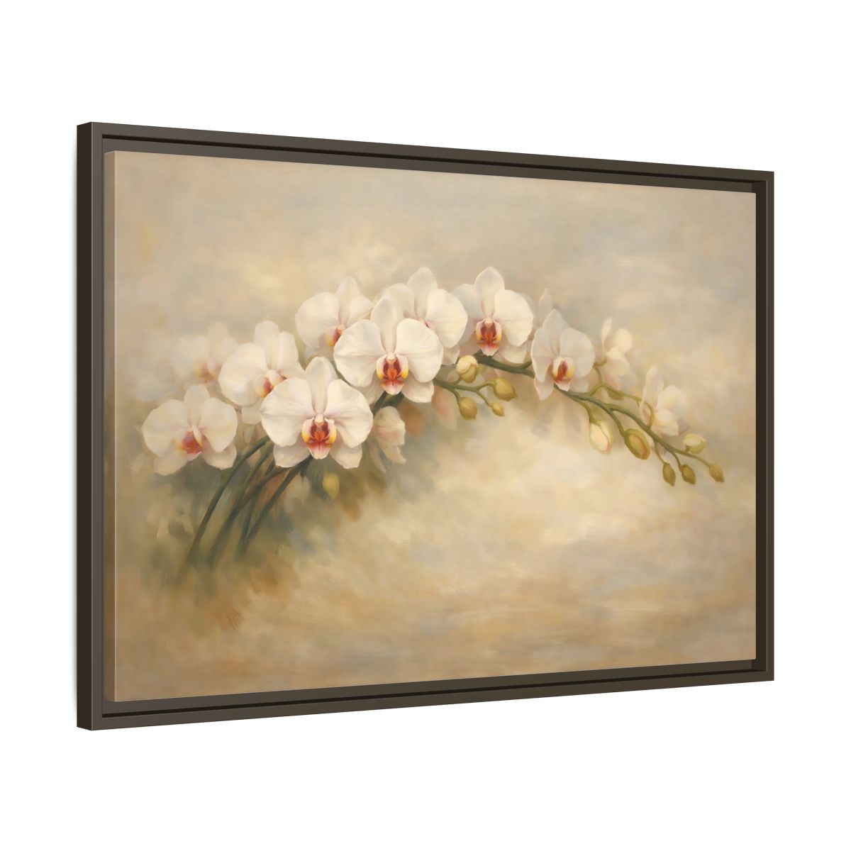 Side Mockup 11. Floral Orchid White Orchid shown as stretched canvas wall art