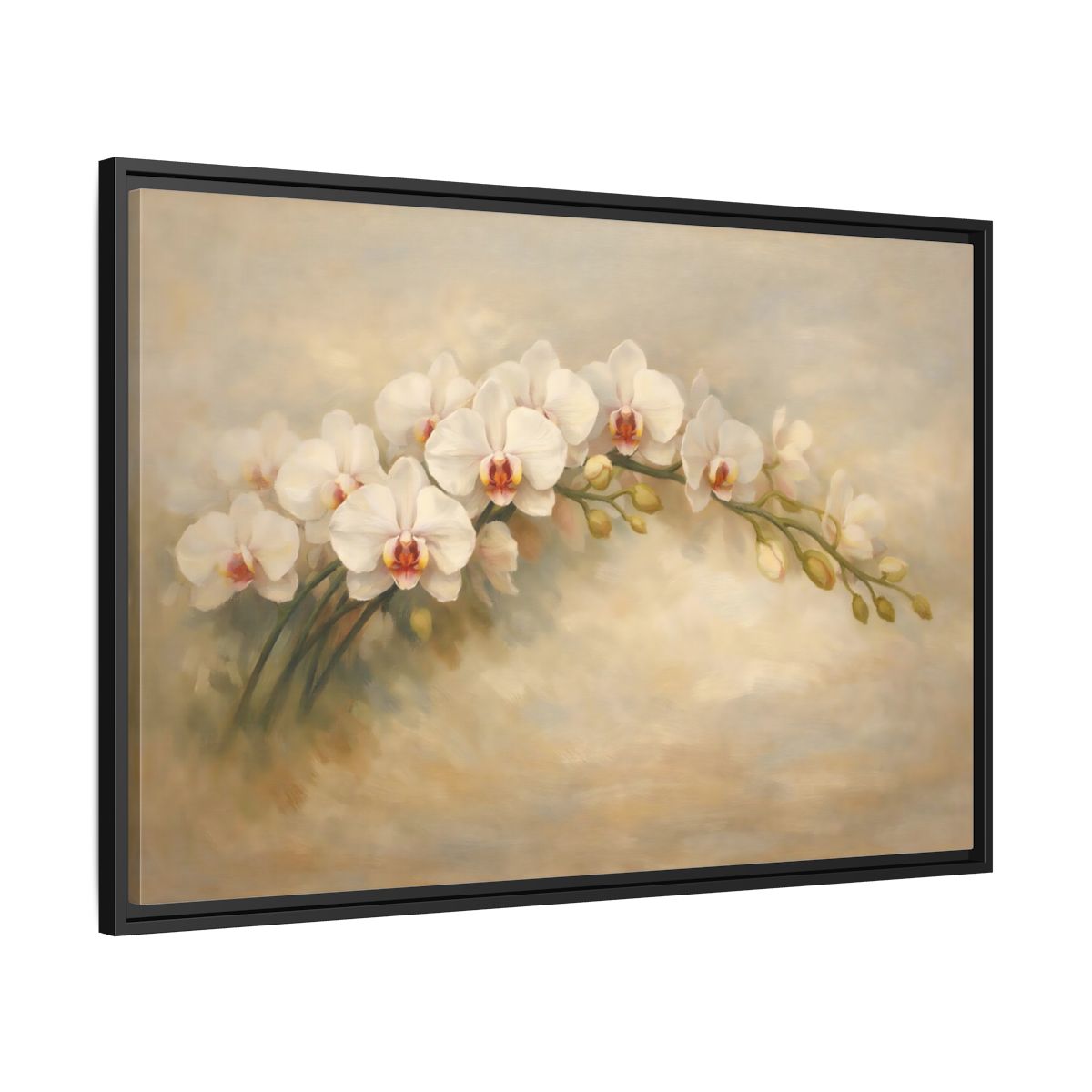 Side Mockup 13. Floral Orchid White Orchid shown as stretched canvas wall art