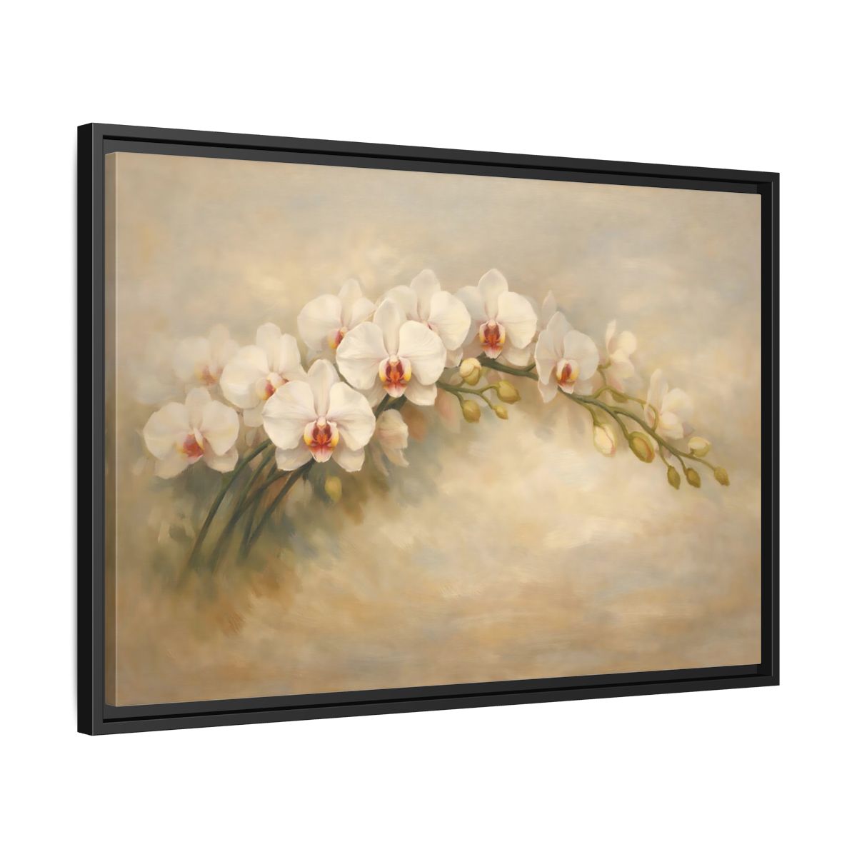 Side Mockup 14. Floral Orchid White Orchid shown as stretched canvas wall art