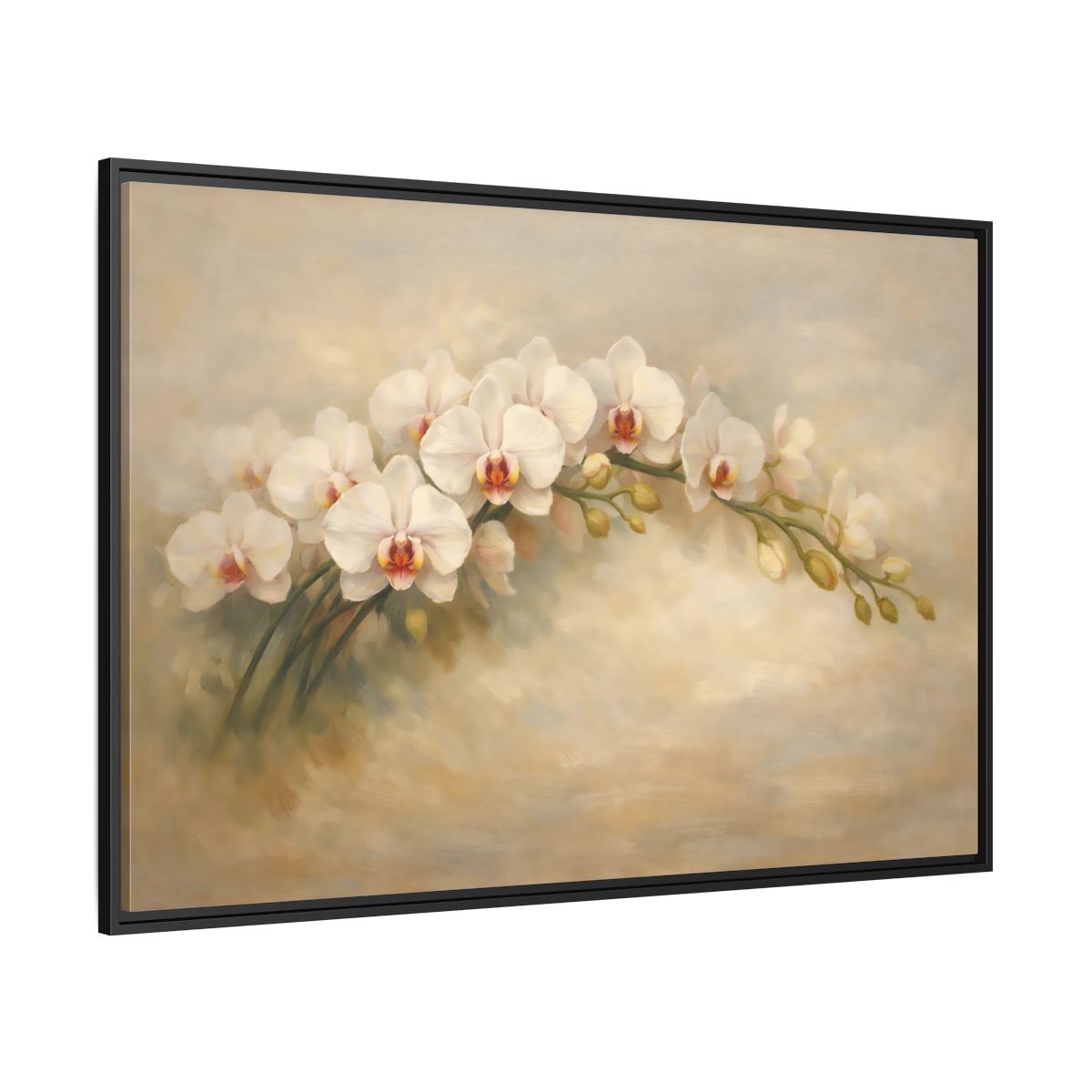 Side Mockup 12. Floral Orchid White Orchid shown as stretched canvas wall art