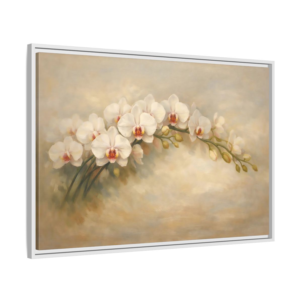Side Mockup 8. Floral Orchid White Orchid shown as stretched canvas wall art