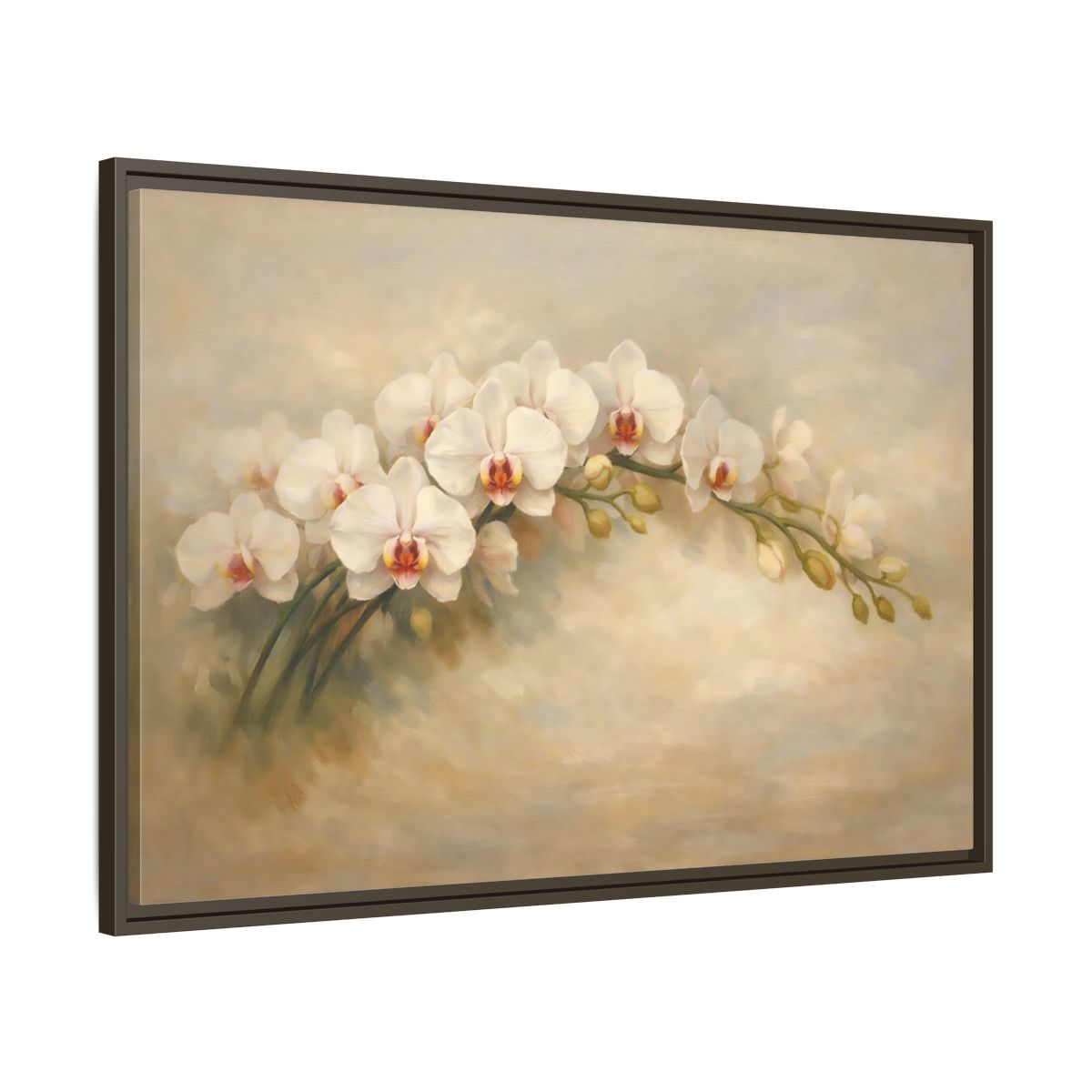 Side Mockup 9. Floral Orchid White Orchid shown as stretched canvas wall art
