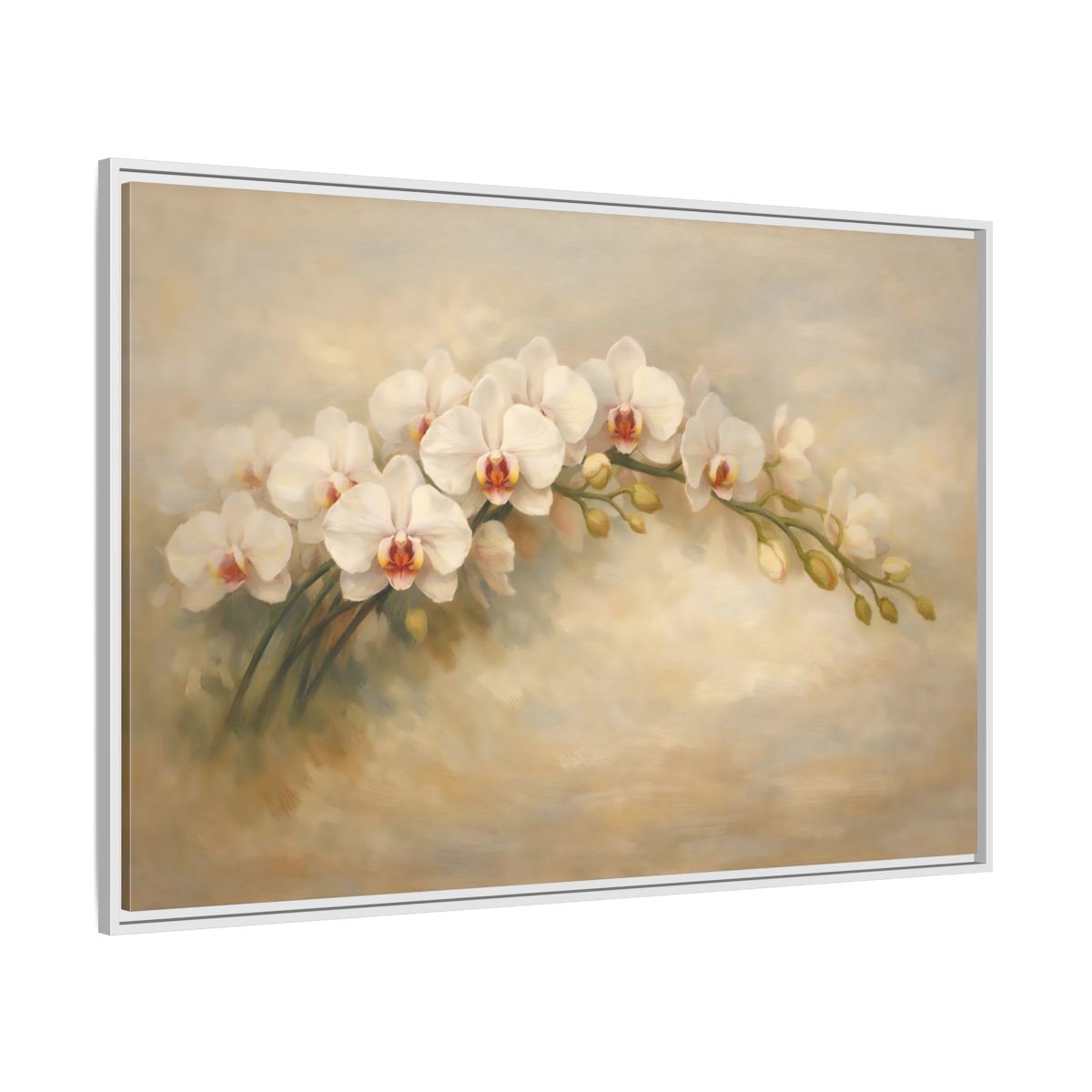 Side Mockup 7. Floral Orchid White Orchid shown as stretched canvas wall art