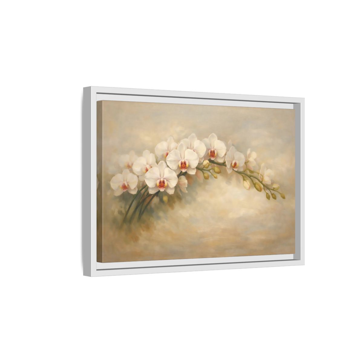 Side Mockup 4. Floral Orchid White Orchid shown as stretched canvas wall art