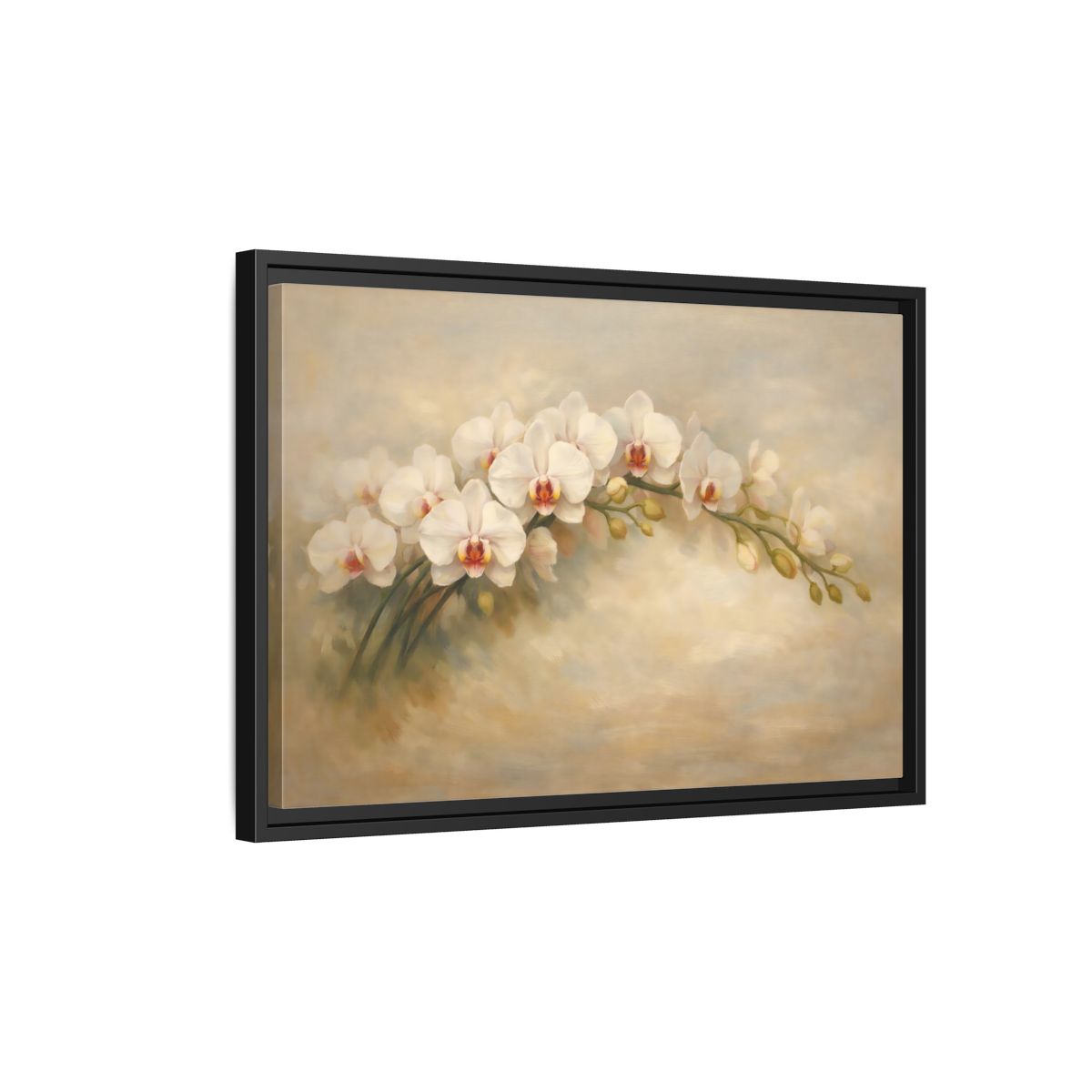Side Mockup 3. Floral Orchid White Orchid shown as stretched canvas wall art