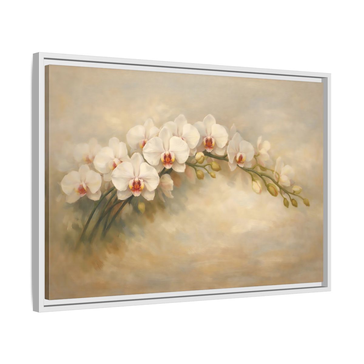 Side Mockup 10. Floral Orchid White Orchid shown as stretched canvas wall art