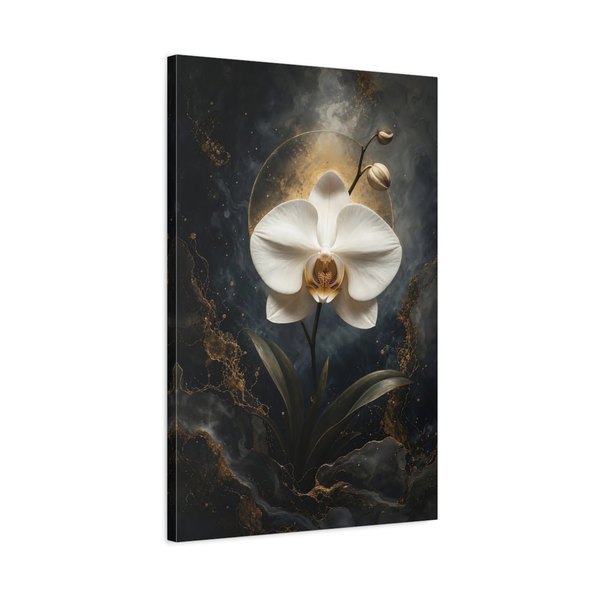 Floral Orchid White Gold Canvas Wall Art Print – Modern Living Room, Above Sofa - YesArtYes