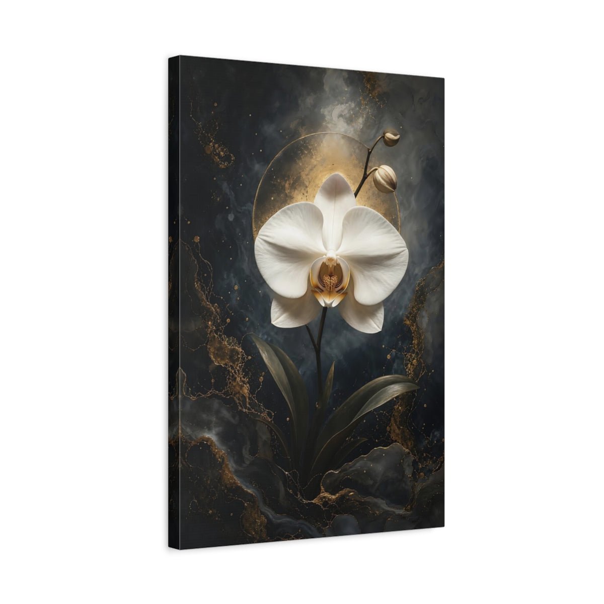 Floral Orchid White Gold Canvas Wall Art Print – Modern Living Room, Above Sofa - YesArtYes