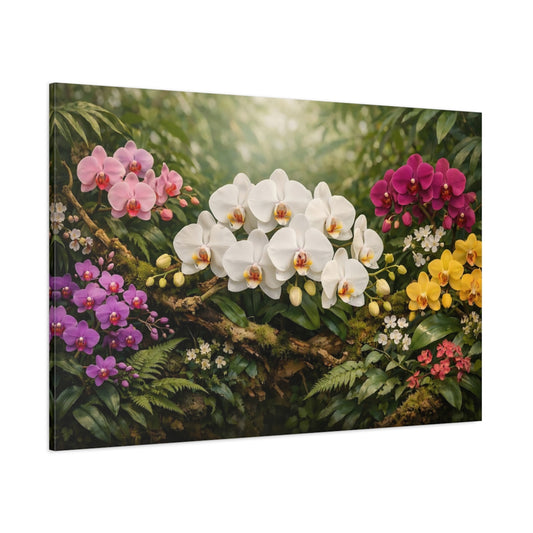Main Mockup. Floral Orchids Colorful Orchids shown as stretched canvas wall art