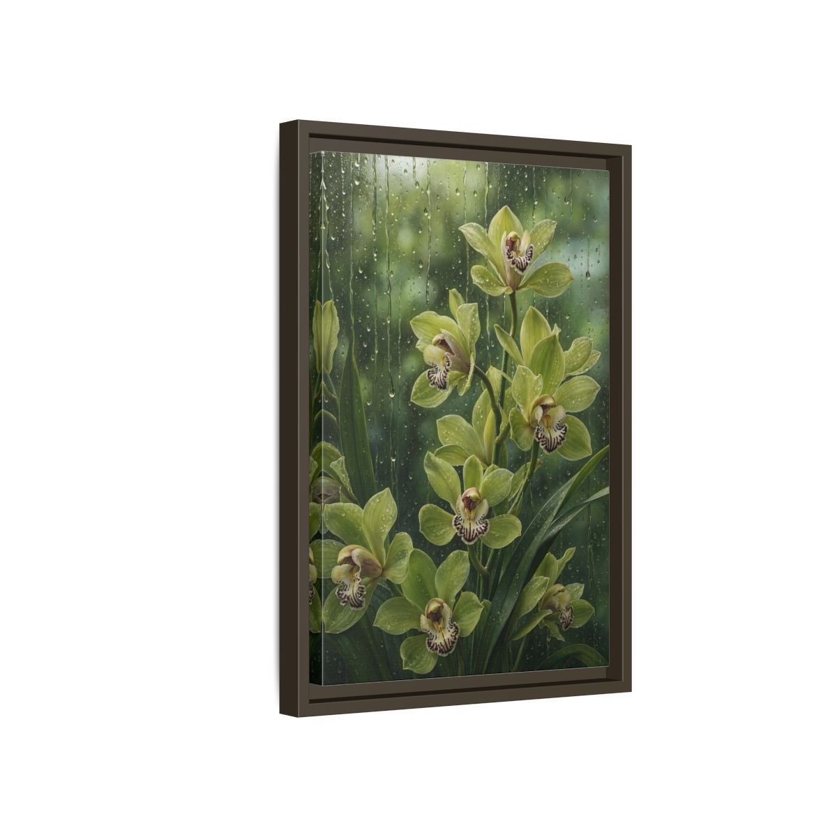 Floral Orchids Green Framed Canvas Print – Living Room, Above Fireplace - YesArtYes