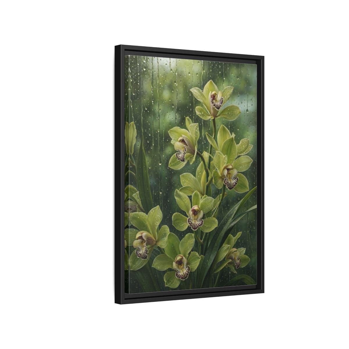 Floral Orchids Green Framed Canvas Print – Living Room, Above Fireplace - YesArtYes