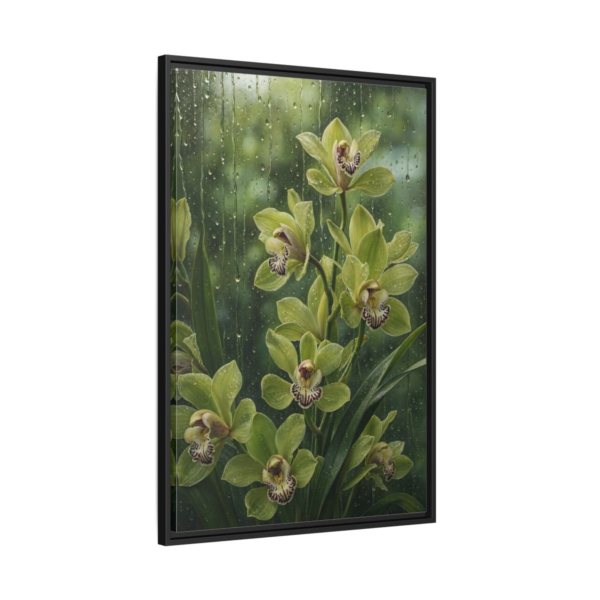 Floral Orchids Green Framed Canvas Print – Living Room, Above Fireplace - YesArtYes