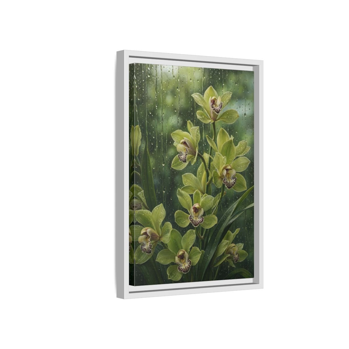 Floral Orchids Green Framed Canvas Print – Living Room, Above Fireplace - YesArtYes