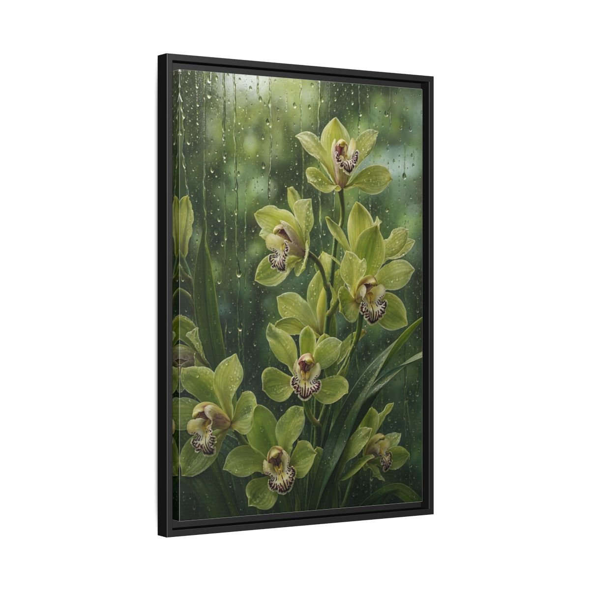 Floral Orchids Green Framed Canvas Print – Living Room, Above Fireplace - YesArtYes