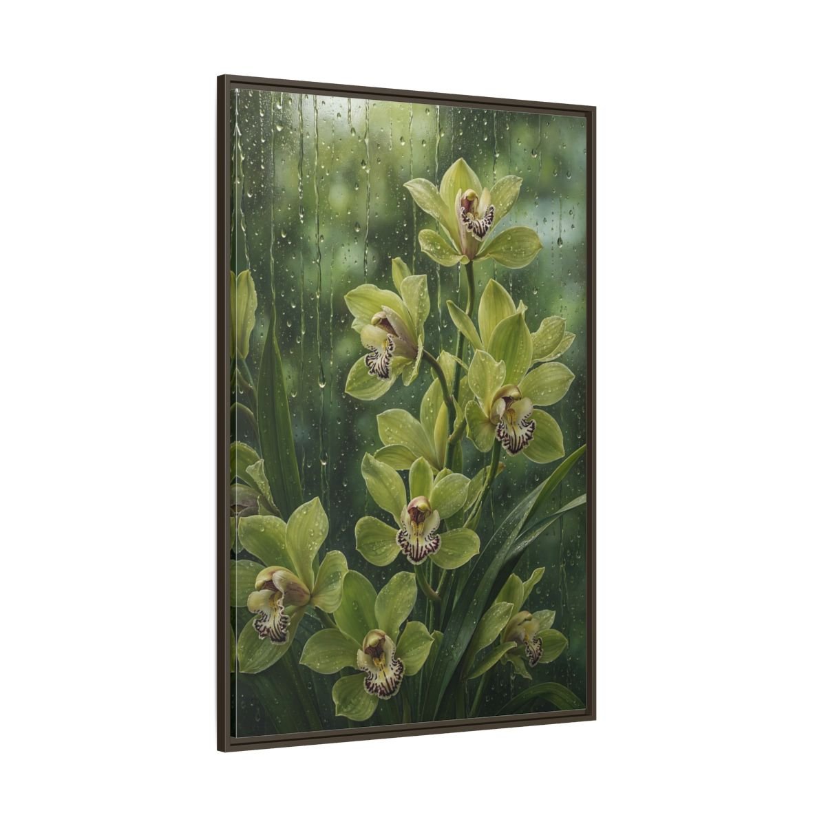 Floral Orchids Green Framed Canvas Print – Living Room, Above Fireplace - YesArtYes