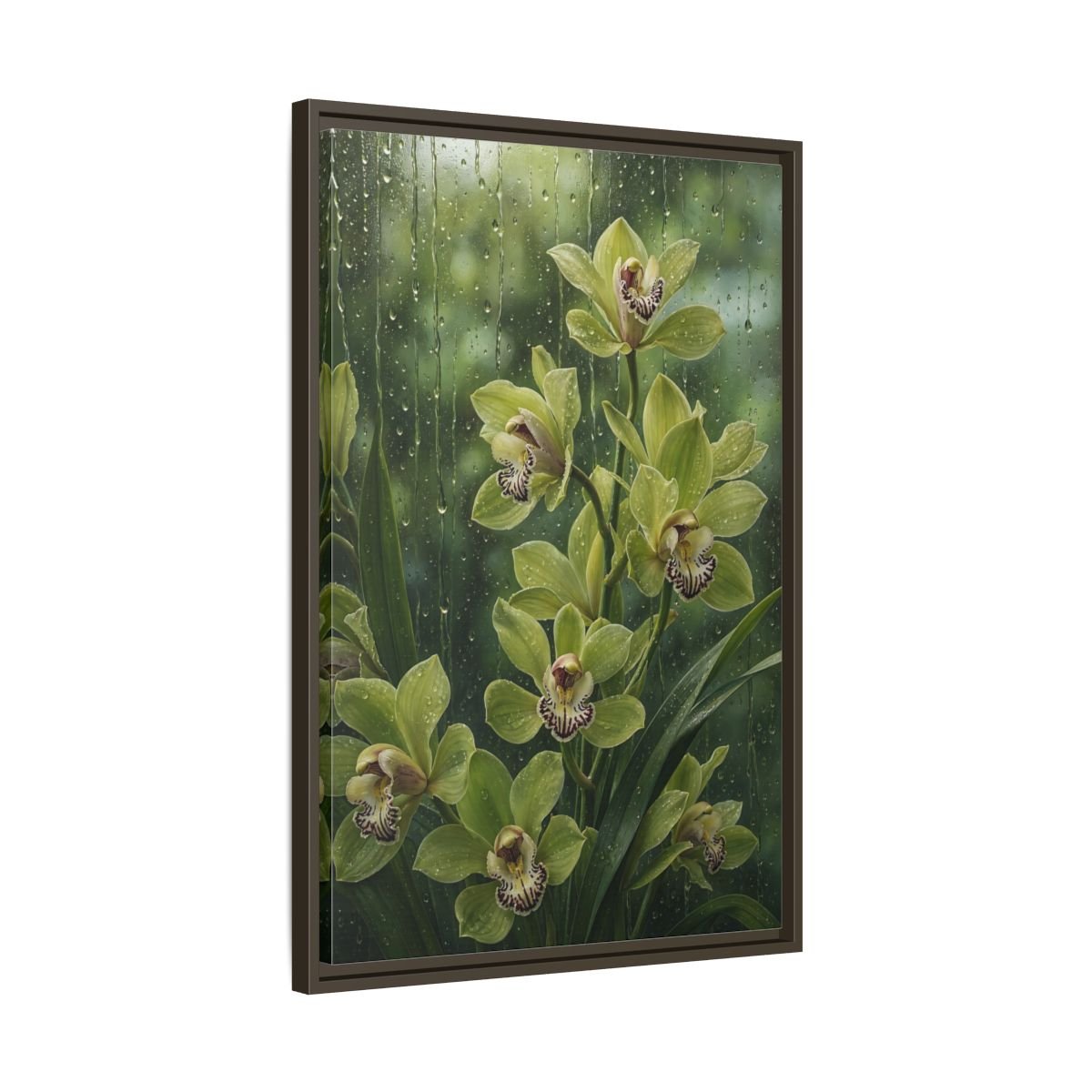 Floral Orchids Green Framed Canvas Print – Living Room, Above Fireplace - YesArtYes