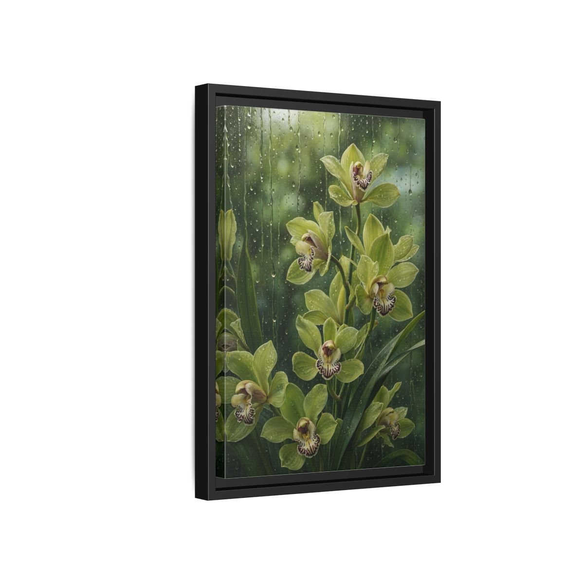 Floral Orchids Green Framed Canvas Print – Living Room, Above Fireplace - YesArtYes