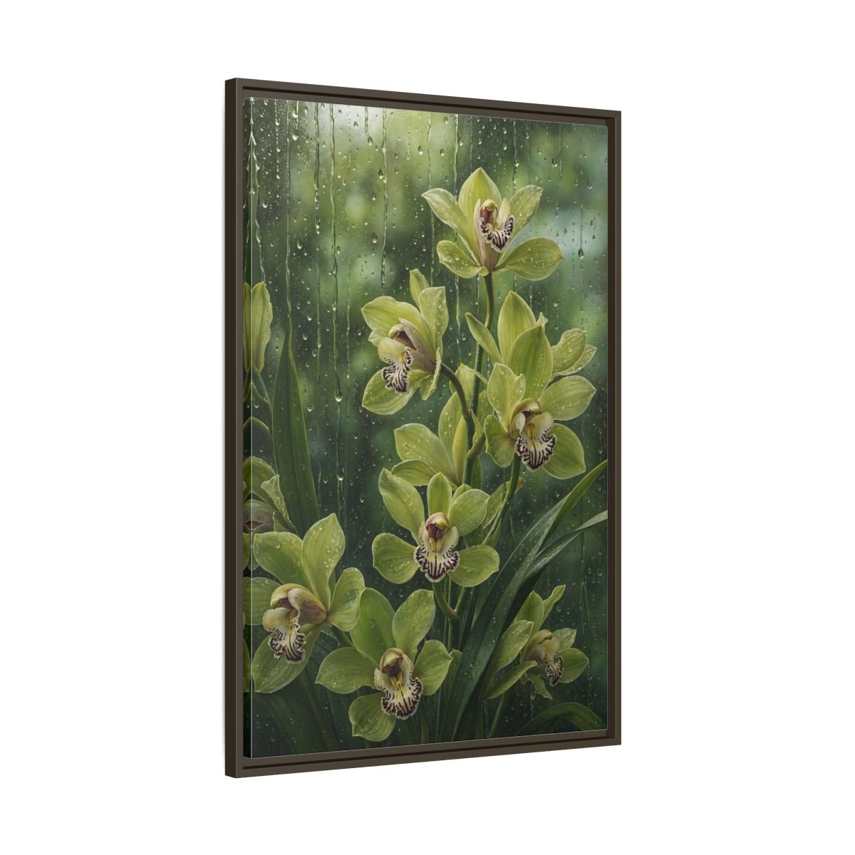 Floral Orchids Green Framed Canvas Print – Living Room, Above Fireplace - YesArtYes