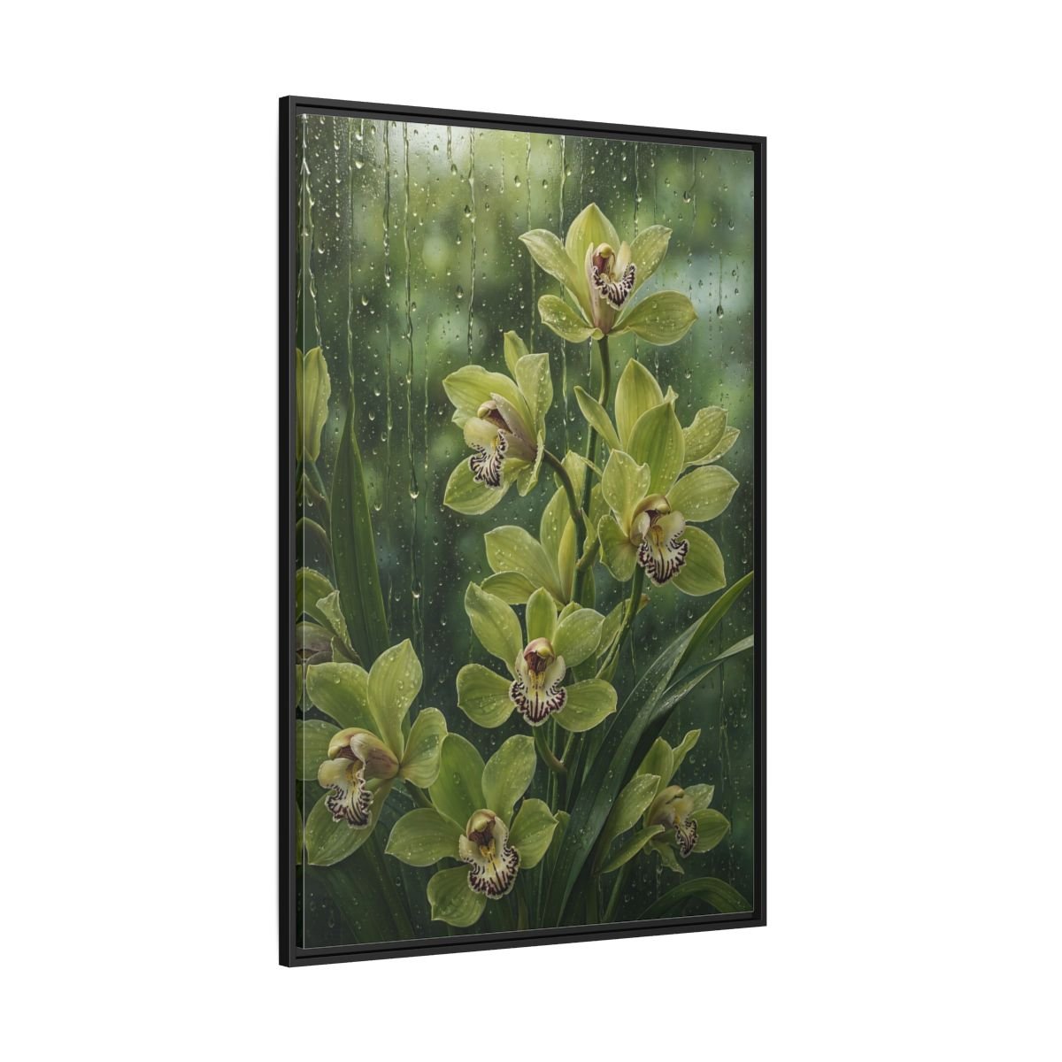 Floral Orchids Green Framed Canvas Print – Living Room, Above Fireplace - YesArtYes