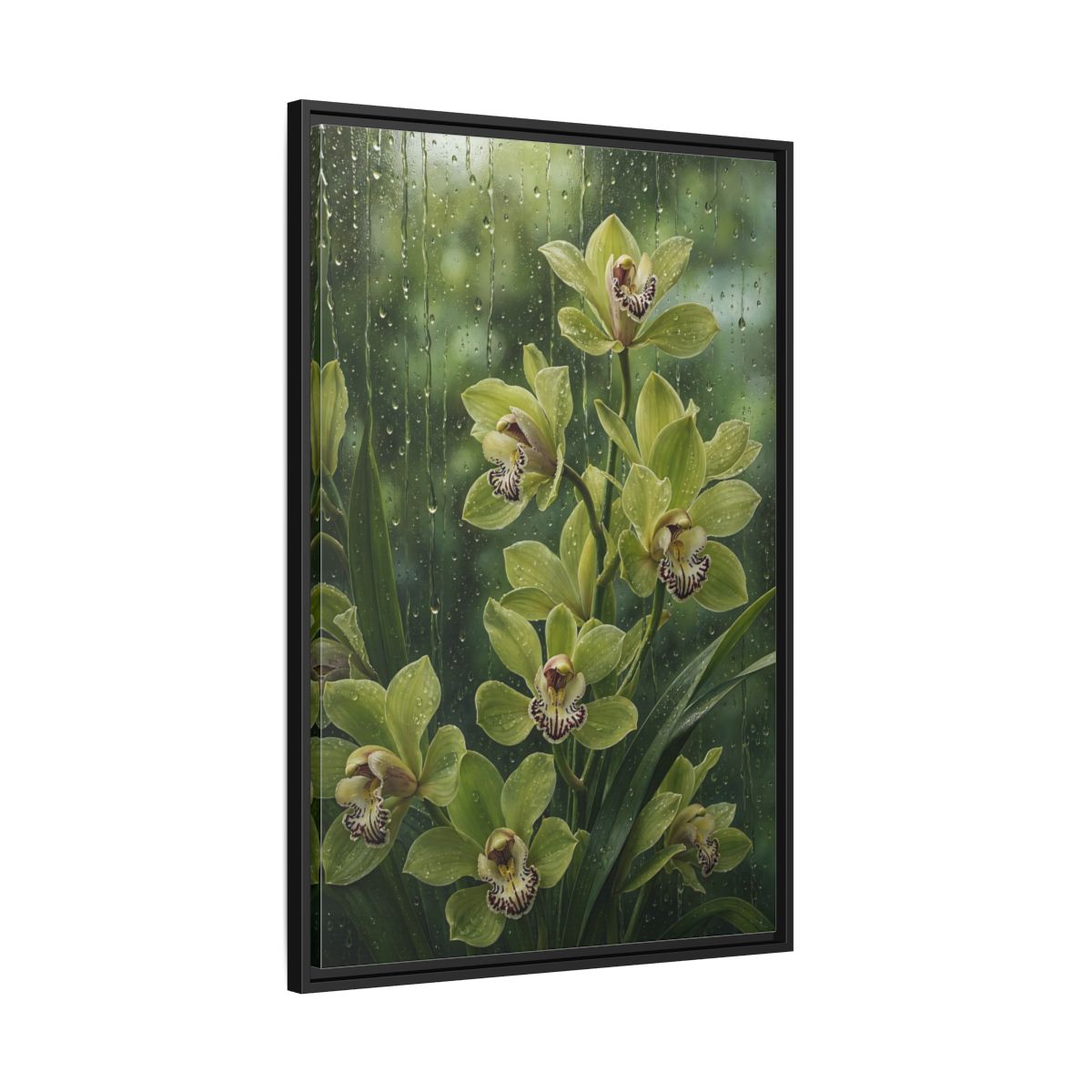 Side Mockup 13. Floral Orchids Green Orchids shown as framed canvas print