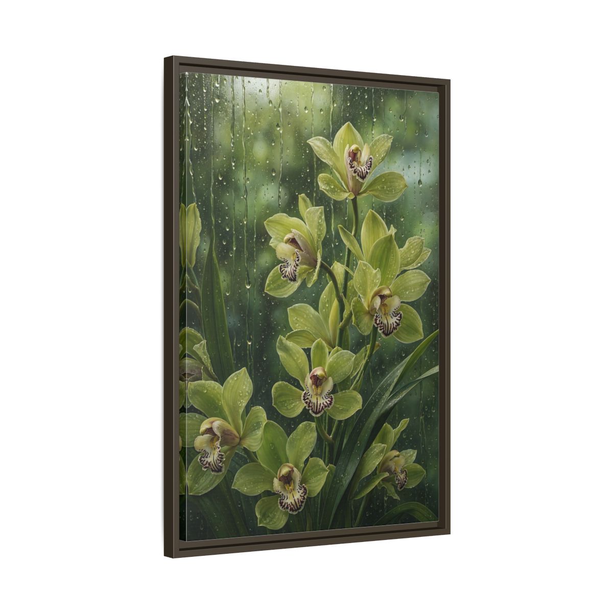 Side Mockup 11. Floral Orchids Green Orchids shown as framed canvas print