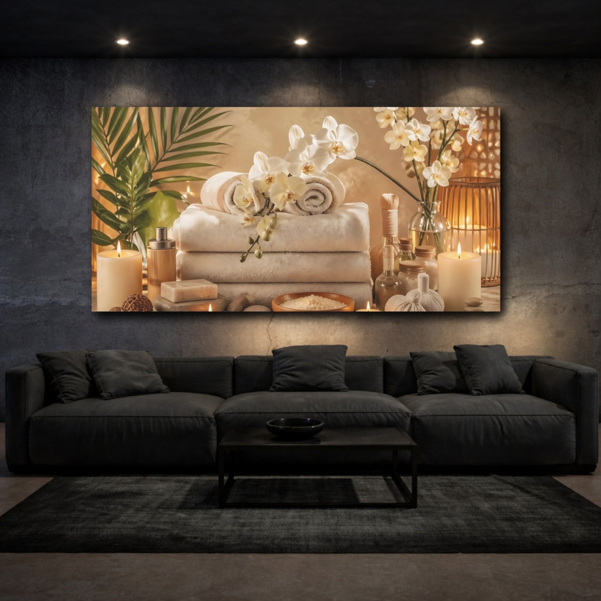 Mockup 2. Floral Orchids Neutral Spa Decor shown as stretched canvas wall art