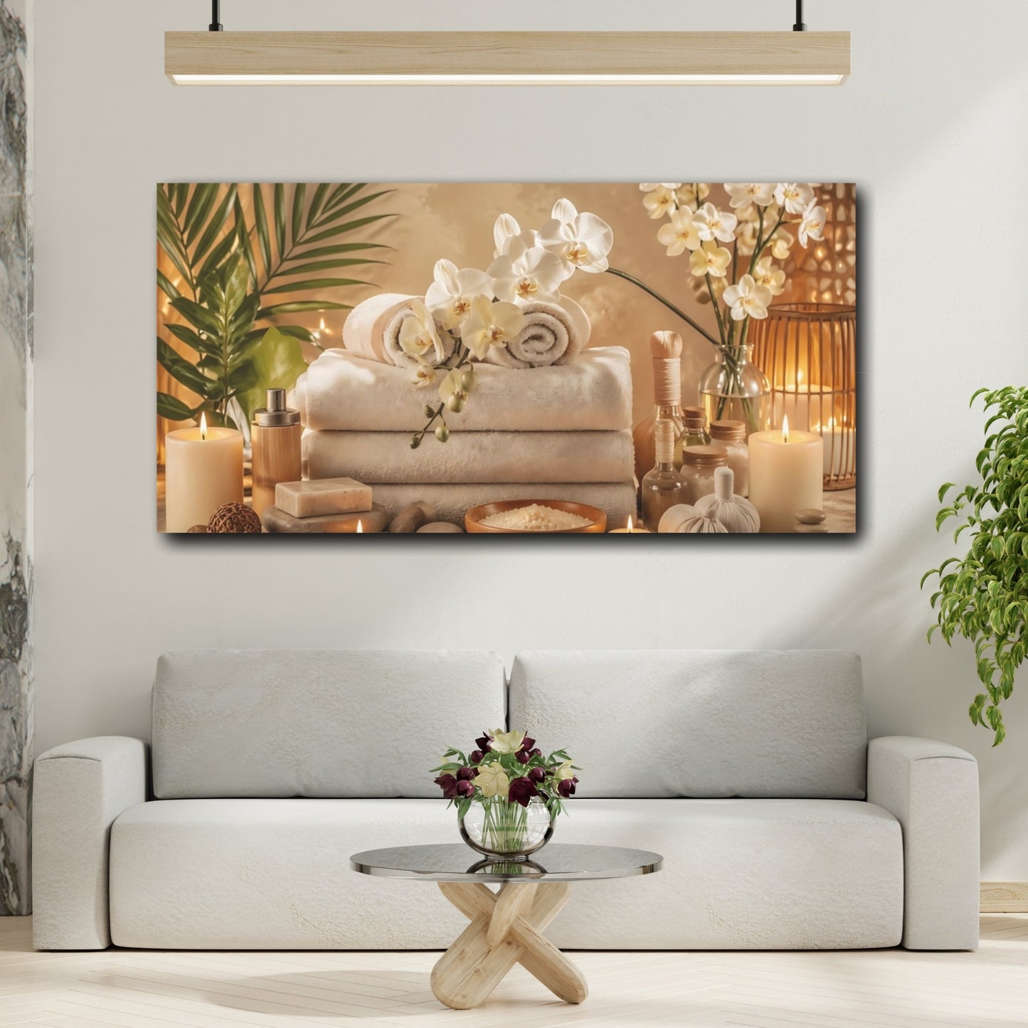Mockup 3. Floral Orchids Neutral Spa Decor shown as stretched canvas wall art