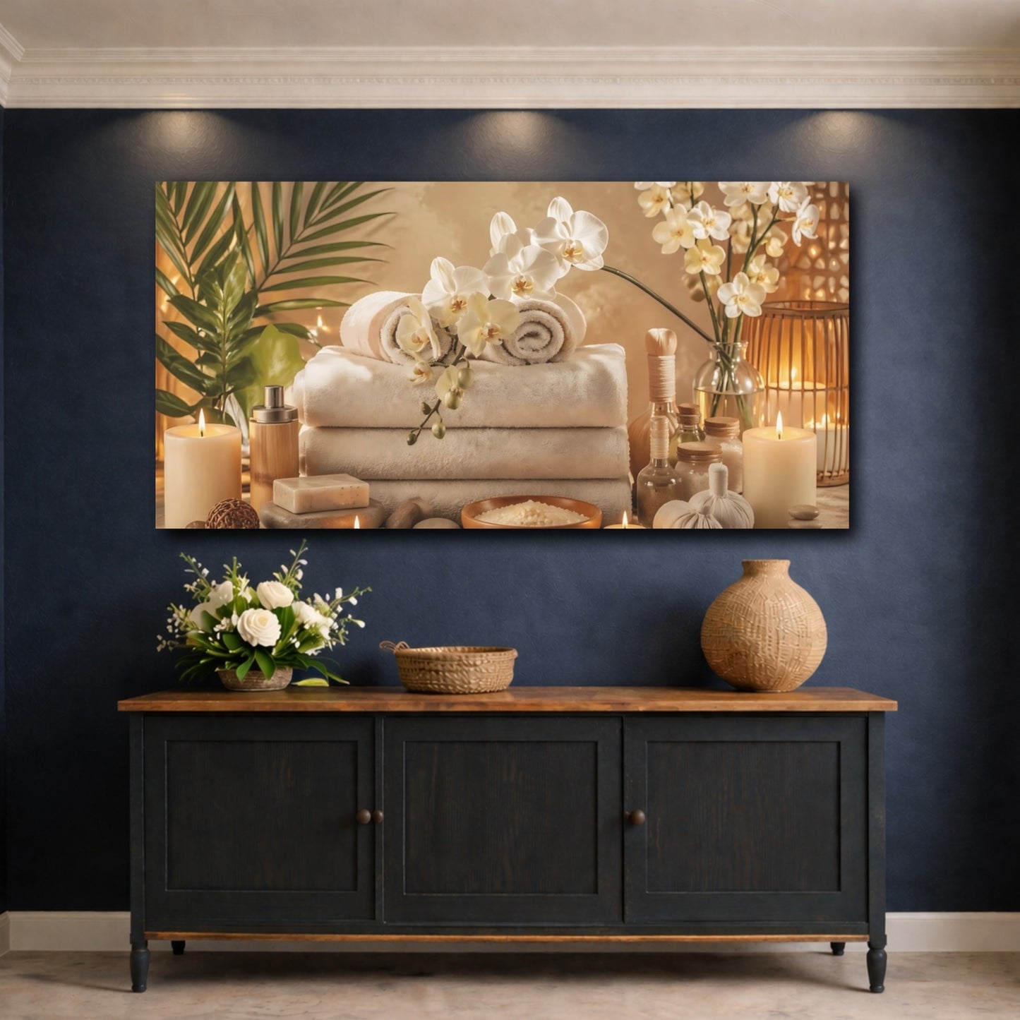 Mockup 4. Floral Orchids Neutral Spa Decor shown as stretched canvas wall art