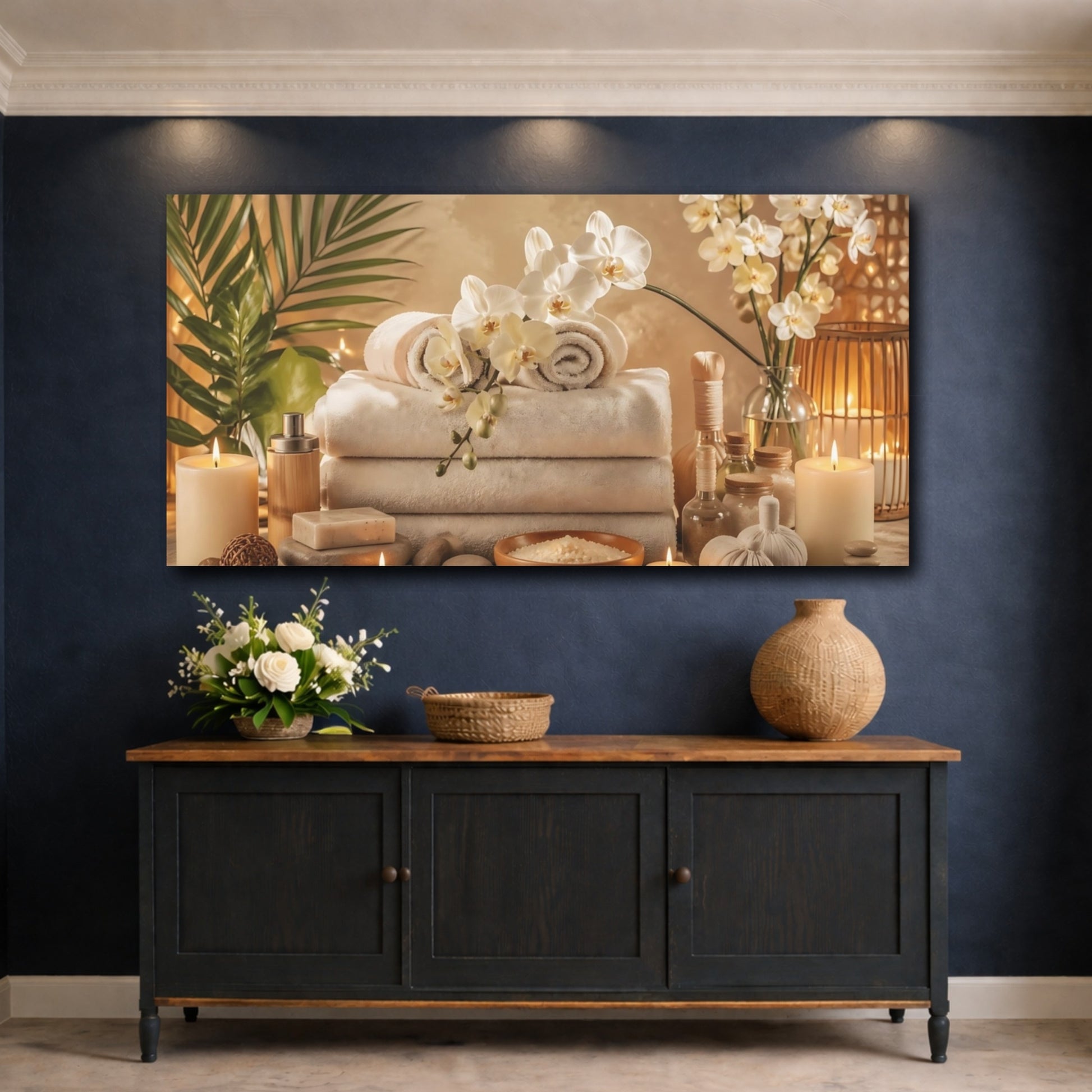 Mockup 4. Floral Orchids Neutral Spa Decor shown as stretched canvas wall art