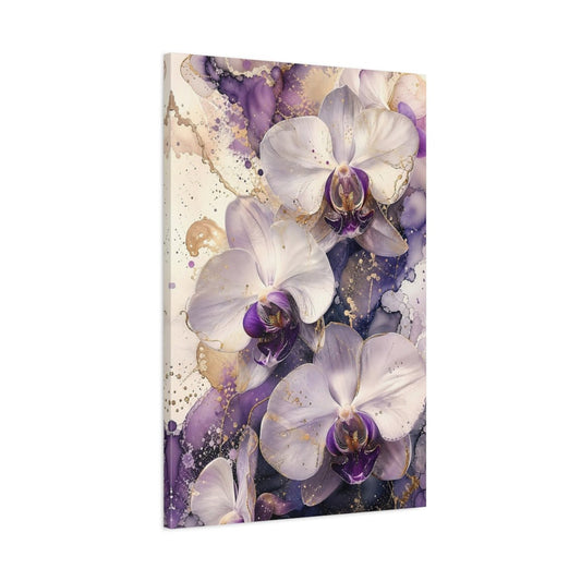 Floral Orchids Purple And Gold Canvas Print – Living Room, Above Couch, - YesArtYes