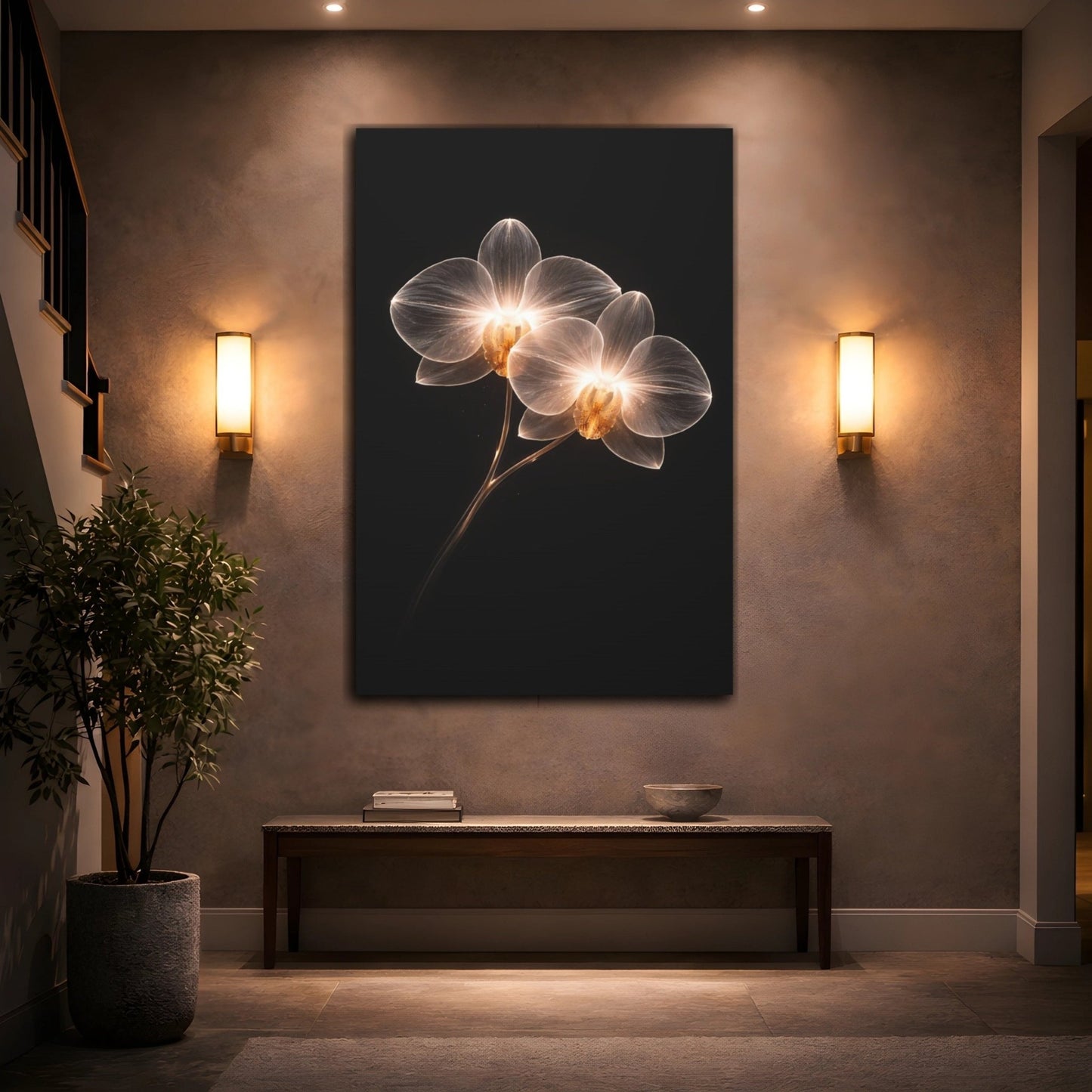 Floral Orchids White And - Canvas Wall Art Print - YesArtYes