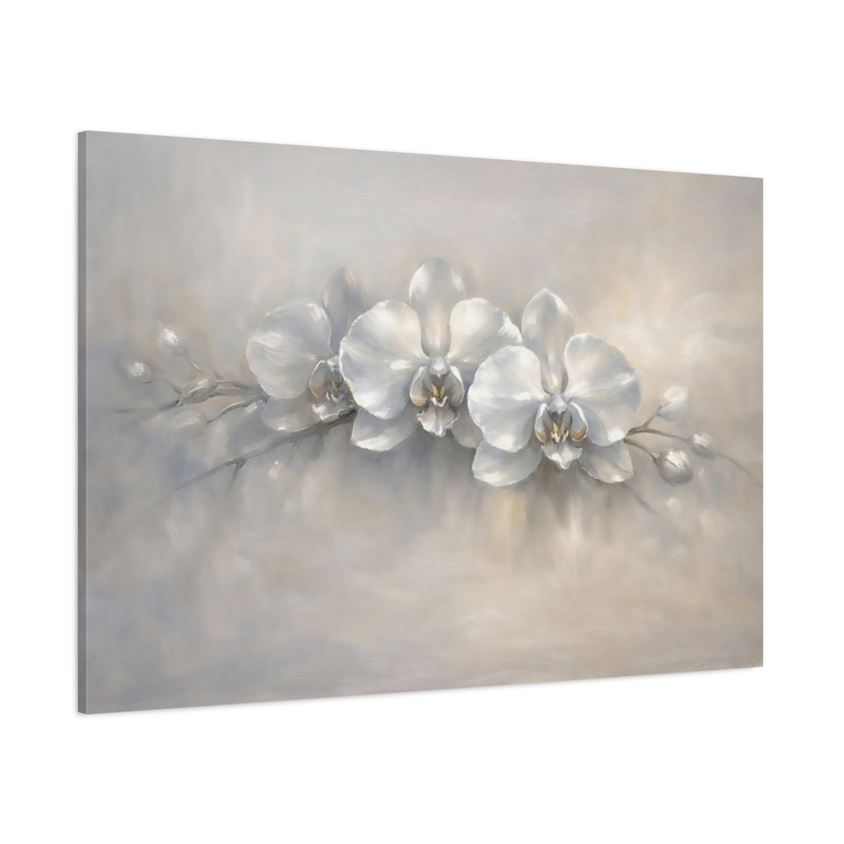 Main Mockup. Floral Orchids White Grey Orchids shown as stretched canvas wall art