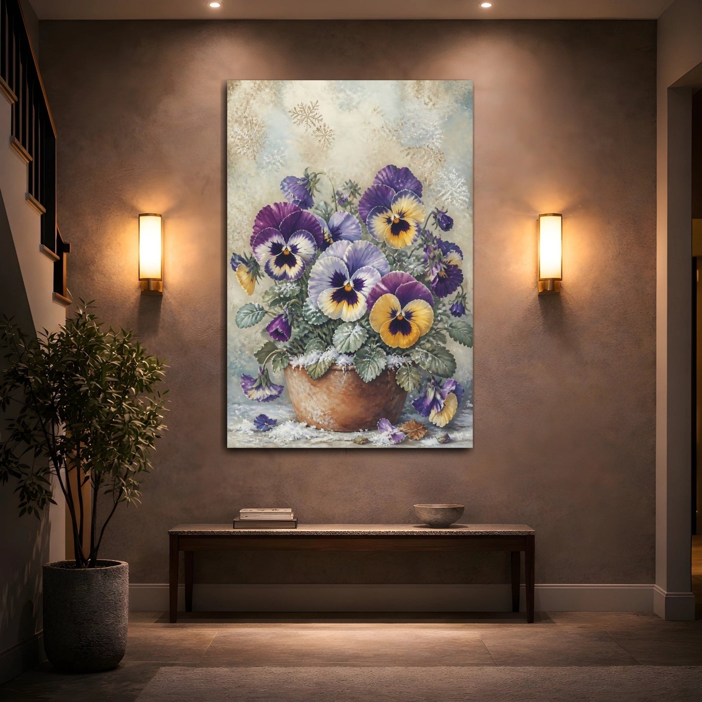 Floral Pansies Purple And Yellow Canvas Print – Living Room, Above Couch - YesArtYes