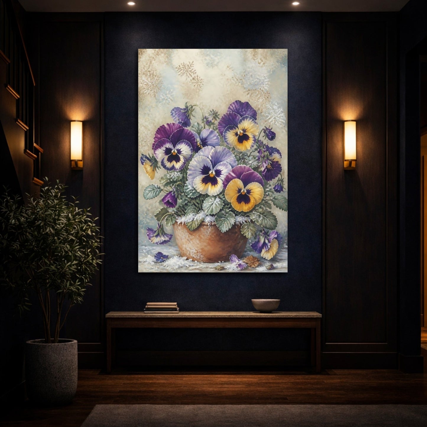 Floral Pansies Purple And Yellow Canvas Print – Living Room, Above Couch - YesArtYes