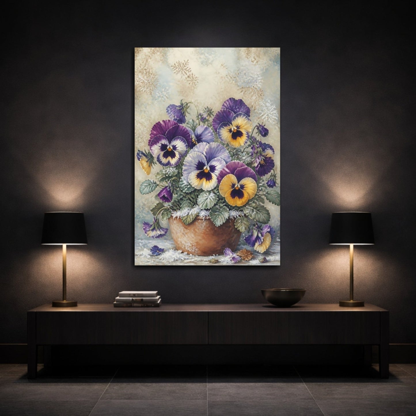 Floral Pansies Purple And Yellow Canvas Print – Living Room, Above Couch - YesArtYes
