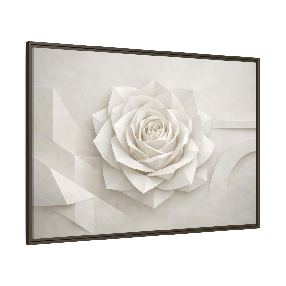 Main Mockup. Floral Paper Rose White Abstract shown as stretched canvas wall art